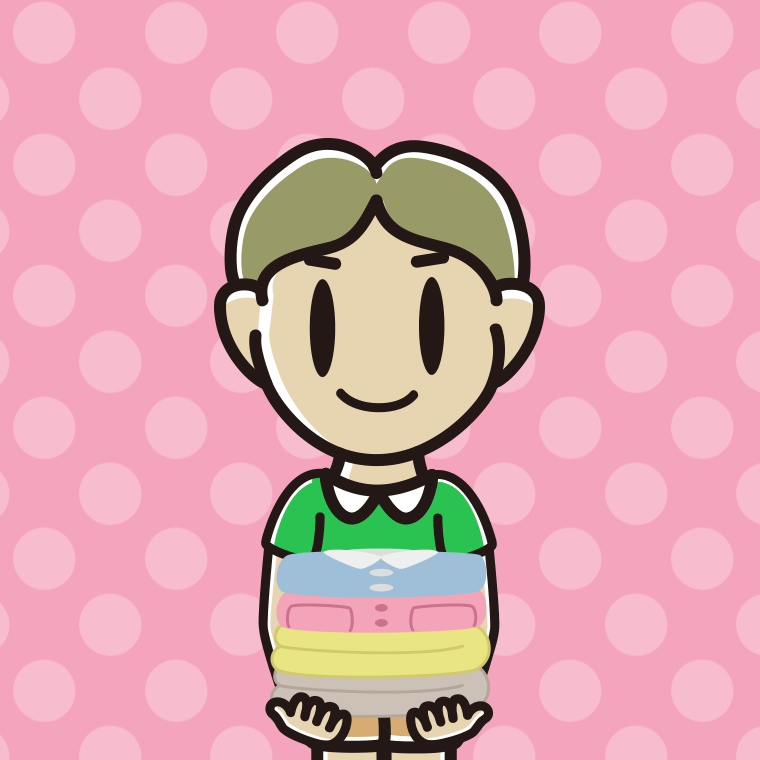 たたまれた洗濯物を持つ小学生男子のイラスト【色、背景あり】PNG