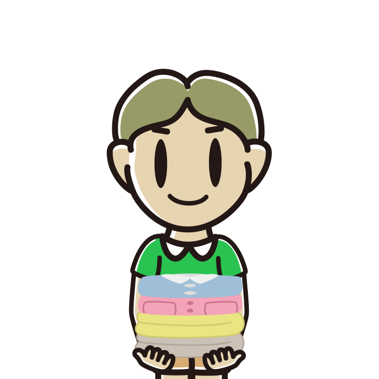 たたまれた洗濯物を持つ小学生男子のイラスト【色あり、背景なし】透過PNG