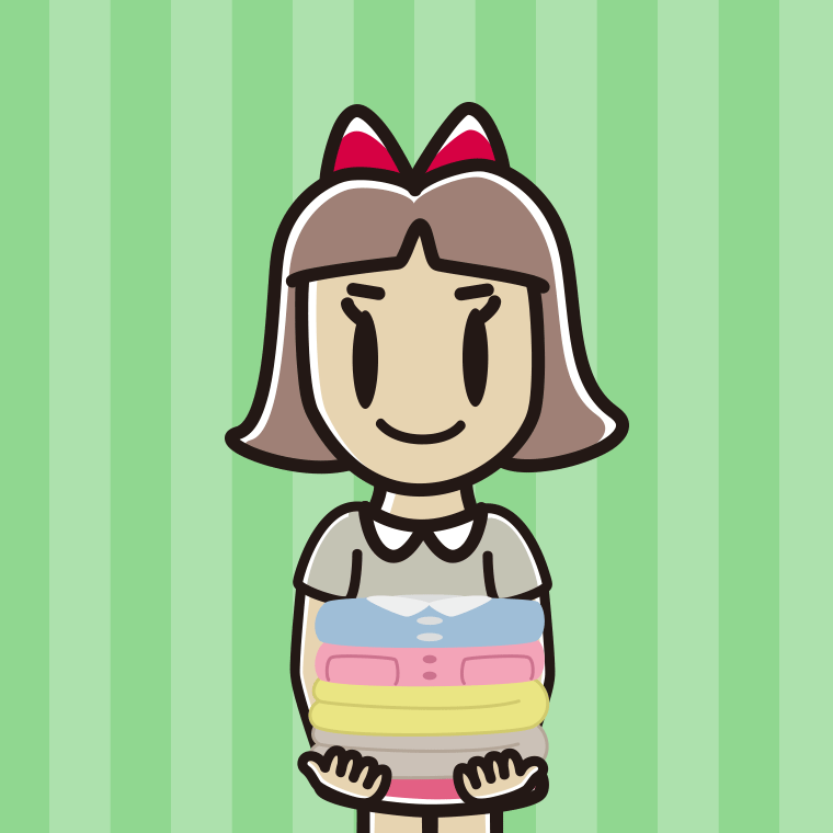 たたまれた洗濯物を持つ小学生女子のイラスト【色、背景あり】PNG