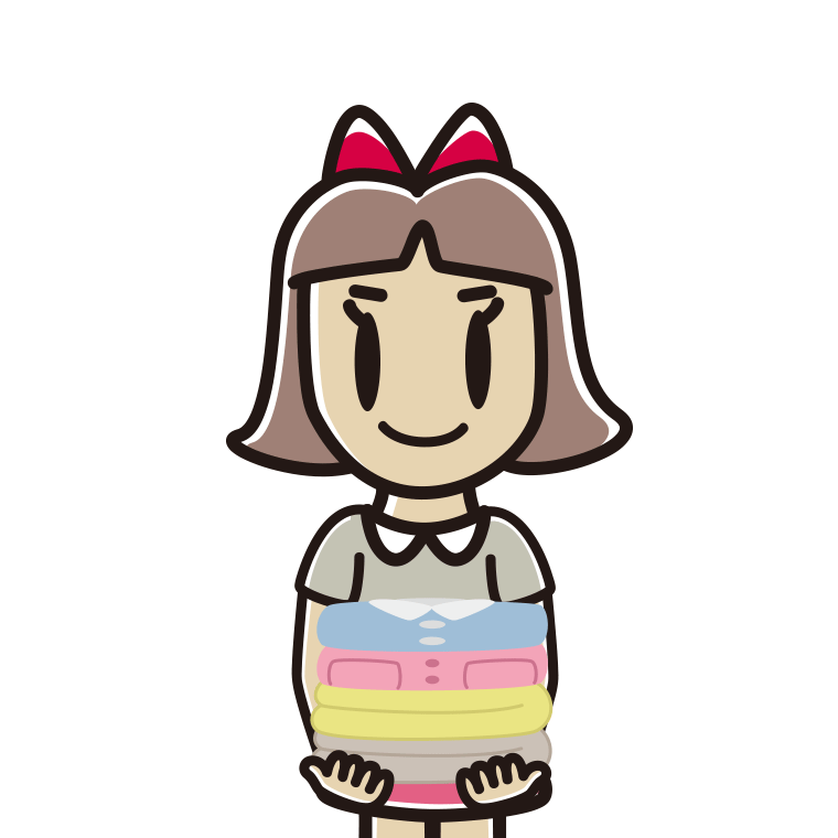 たたまれた洗濯物を持つ小学生女子のイラスト【色あり、背景なし】透過PNG