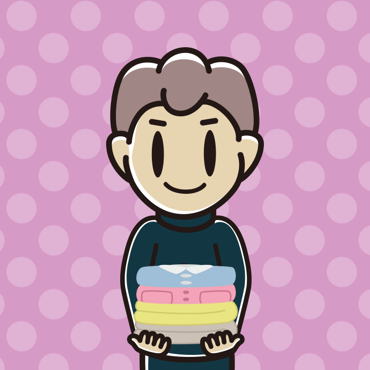 たたまれた洗濯物を持つ男子中学生のイラスト【色、背景あり】PNG