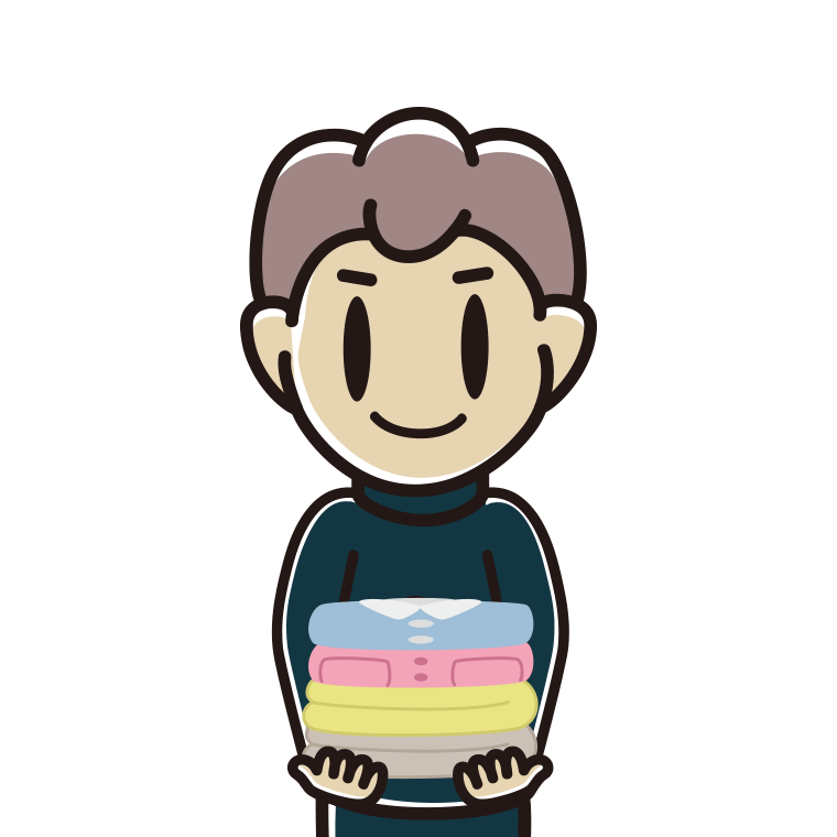 たたまれた洗濯物を持つ男子中学生のイラスト【色あり、背景なし】透過PNG