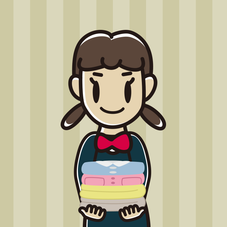 たたまれた洗濯物を持つ女子中学生のイラスト【色、背景あり】PNG