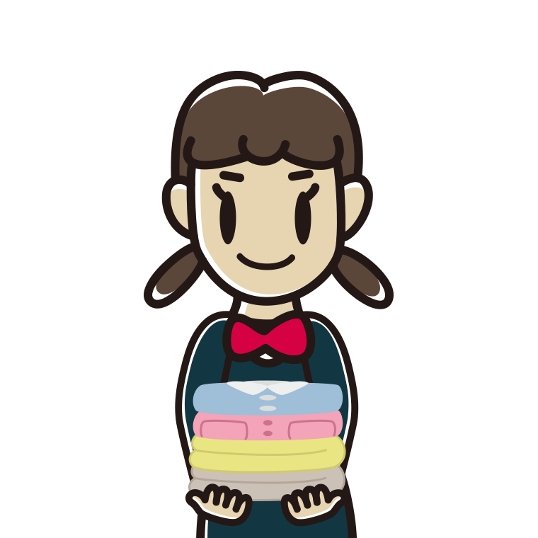 たたまれた洗濯物を持つ女子中学生のイラスト【色あり、背景なし】透過PNG