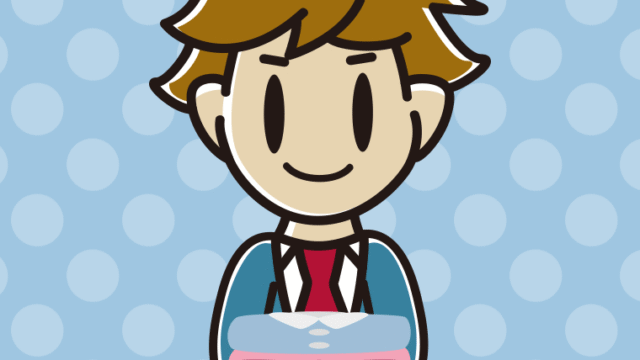 たたまれた洗濯物を持つ男子高校生のイラスト【色、背景あり】PNG