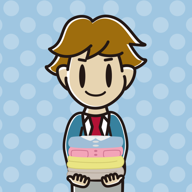 たたまれた洗濯物を持つ男子高校生のイラスト【色、背景あり】PNG