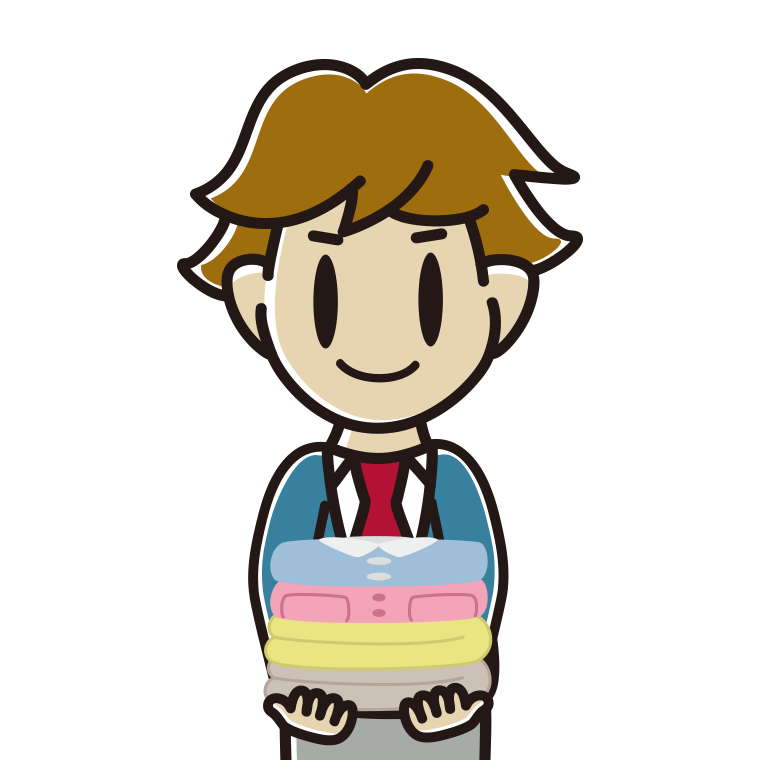 たたまれた洗濯物を持つ男子高校生のイラスト【色あり、背景なし】透過PNG