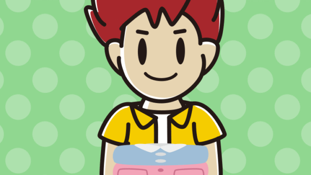 たたまれた洗濯物を持つ男子大学生のイラスト【色、背景あり】PNG