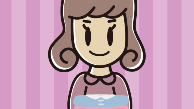 たたまれた洗濯物を持つ女子大学生のイラスト【色、背景あり】PNG