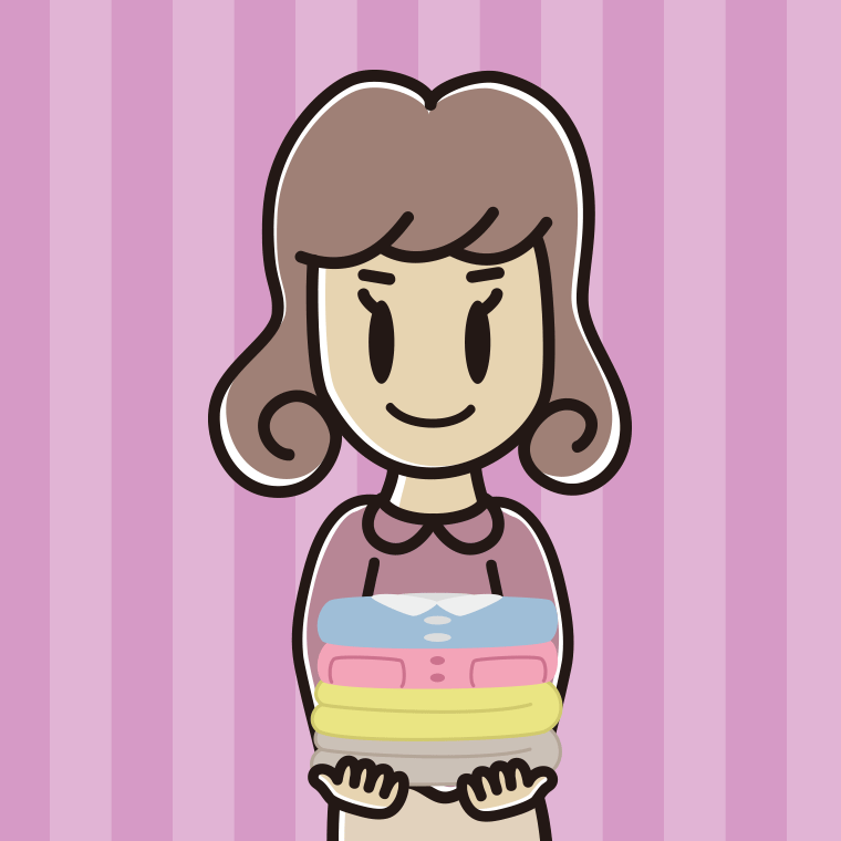 たたまれた洗濯物を持つ女子大学生のイラスト【色、背景あり】PNG