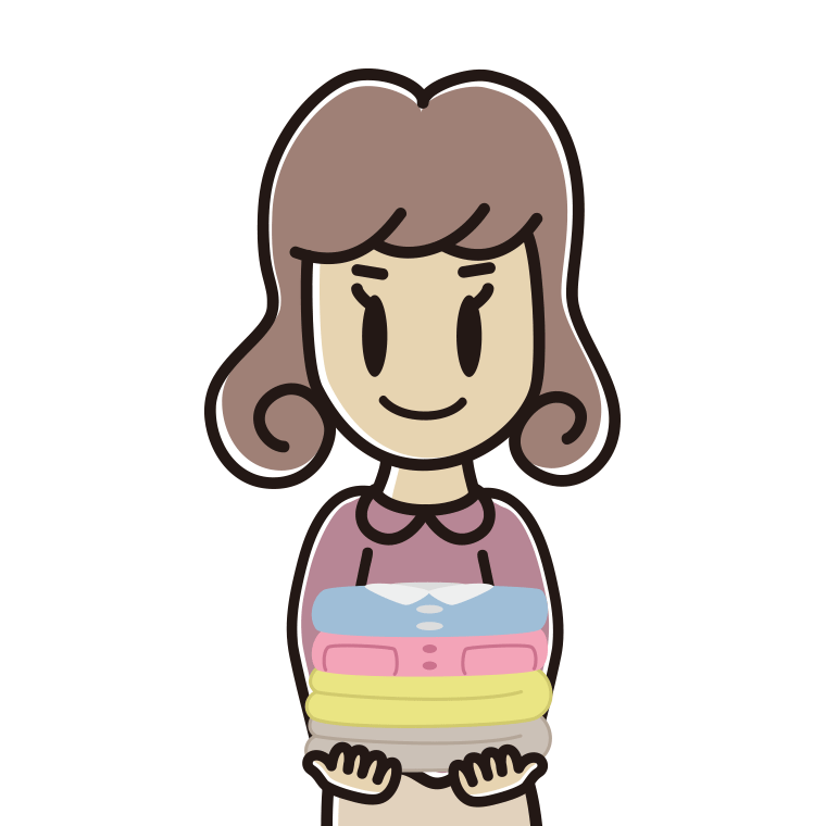 たたまれた洗濯物を持つ女子大学生のイラスト【色あり、背景なし】透過PNG