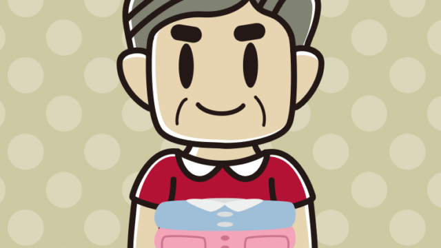 たたまれた洗濯物を持つおじさんのイラスト【色、背景あり】PNG