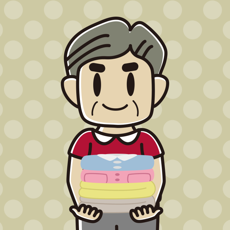 たたまれた洗濯物を持つおじさんのイラスト【色、背景あり】PNG