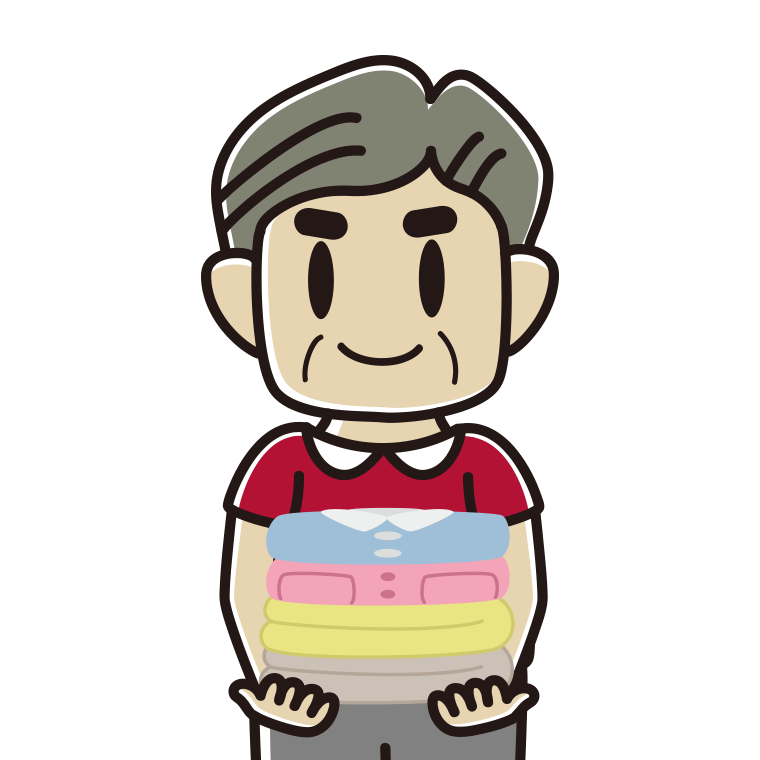 たたまれた洗濯物を持つおじさんのイラスト【色あり、背景なし】透過PNG