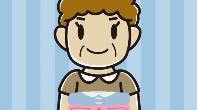 たたまれた洗濯物を持つおばさんのイラスト【色、背景あり】PNG