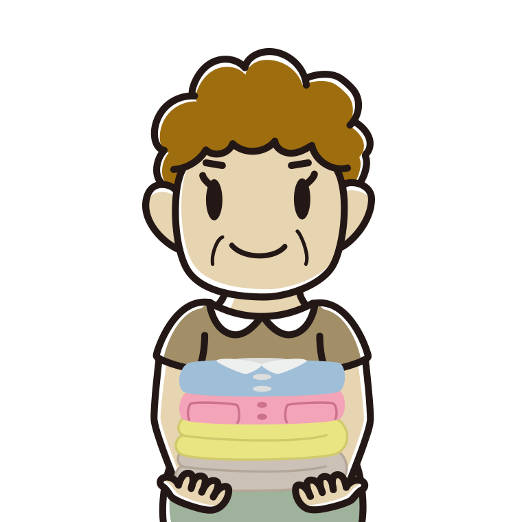 たたまれた洗濯物を持つおばさんのイラスト【色あり、背景なし】透過PNG