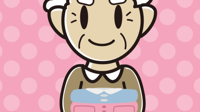 たたまれた洗濯物を持つおじいさんのイラスト【色、背景あり】PNG