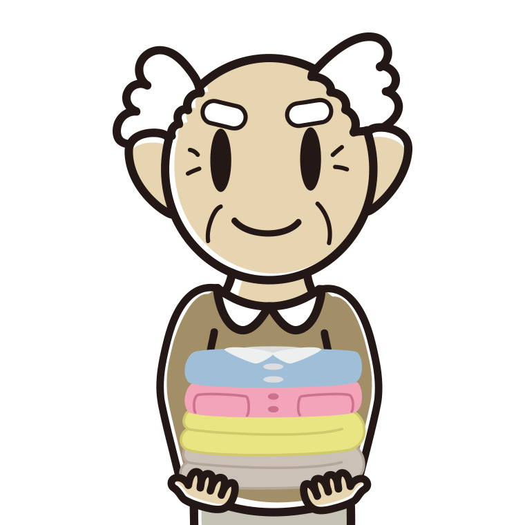 たたまれた洗濯物を持つおじいさんのイラスト【色あり、背景なし】透過PNG