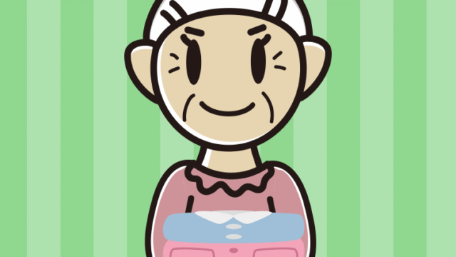 たたまれた洗濯物を持つおばあさんのイラスト【色、背景あり】PNG