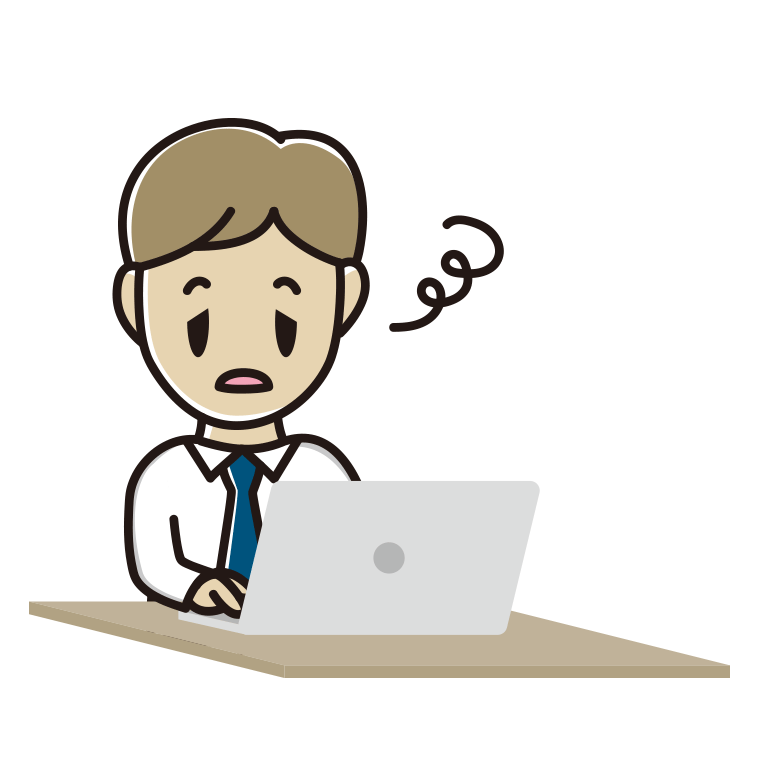 パソコン使用中にぼーっとする男性会社員（ワイシャツ）のイラスト【色あり、背景なし】透過PNG