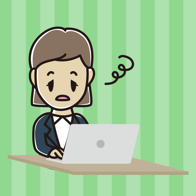 パソコン使用中にぼーっとする女性会社員のイラスト【色、背景あり】PNG