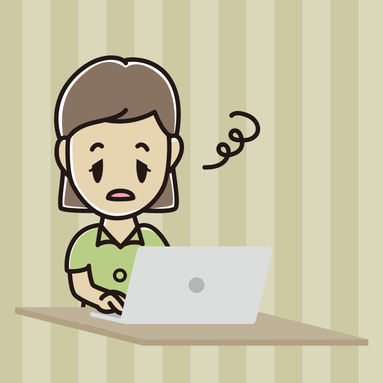 パソコン使用中にぼーっとする女性会社員（クールビズ）のイラスト【色、背景あり】PNG