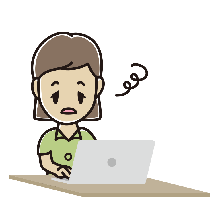 パソコン使用中にぼーっとする女性会社員（クールビズ）のイラスト【色あり、背景なし】透過PNG