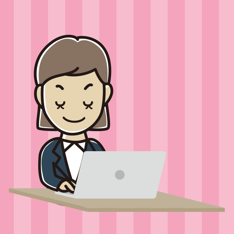 目を閉じてパソコンを使う女性会社員のイラスト【色、背景あり】PNG