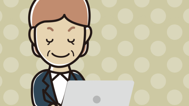 目を閉じてパソコンを使う年配女性会社員のイラスト【色、背景あり】PNG