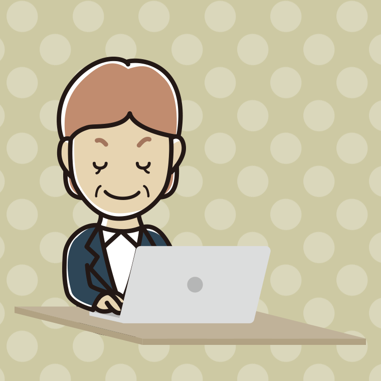 目を閉じてパソコンを使う年配女性会社員のイラスト【色、背景あり】PNG