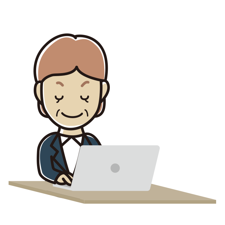 目を閉じてパソコンを使う年配女性会社員のイラスト【色あり、背景なし】透過PNG