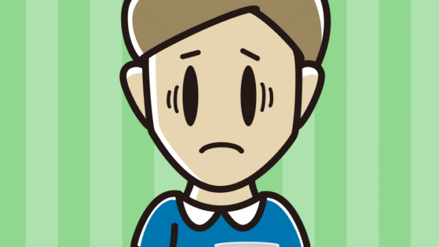 コーヒー（マグカップ）で困る男性のイラスト【色、背景あり】PNG