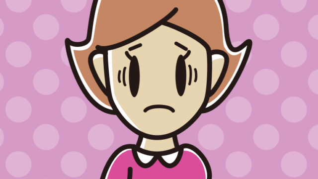 コーヒー（マグカップ）で困る女性のイラスト【色、背景あり】PNG