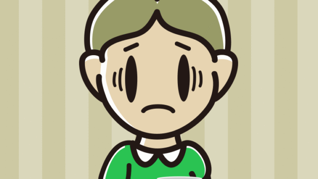 コーヒー（マグカップ）で困る小学生男子のイラスト【色、背景あり】PNG