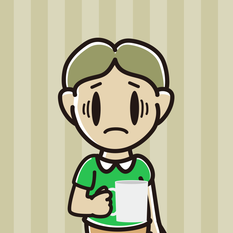 コーヒー（マグカップ）で困る小学生男子のイラスト【色、背景あり】PNG