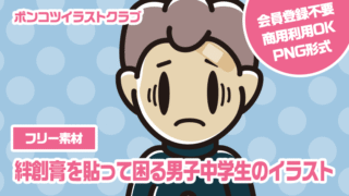 【フリー素材】絆創膏を貼って困る男子中学生のイラスト