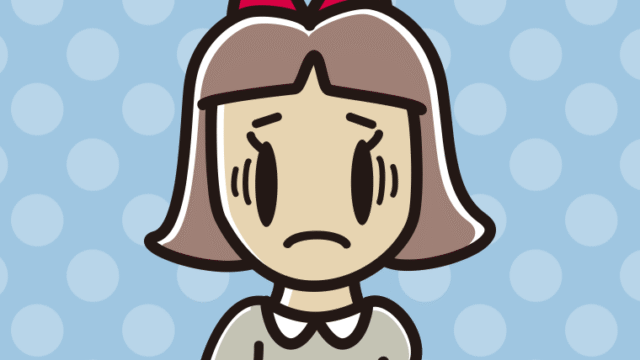 コーヒー（マグカップ）で困る小学生女子のイラスト【色、背景あり】PNG