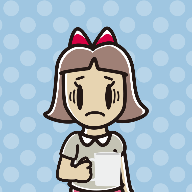 コーヒー（マグカップ）で困る小学生女子のイラスト【色、背景あり】PNG