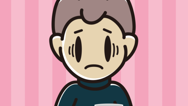 コーヒー（マグカップ）で困る男子中学生のイラスト【色、背景あり】PNG