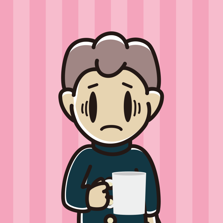 コーヒー（マグカップ）で困る男子中学生のイラスト【色、背景あり】PNG