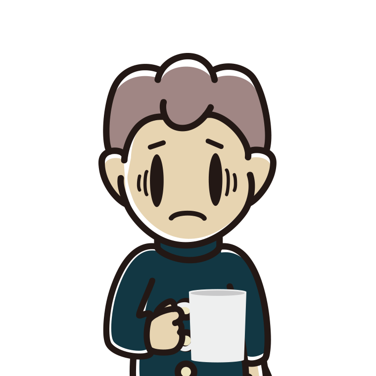 コーヒー（マグカップ）で困る男子中学生のイラスト【色あり、背景なし】透過PNG