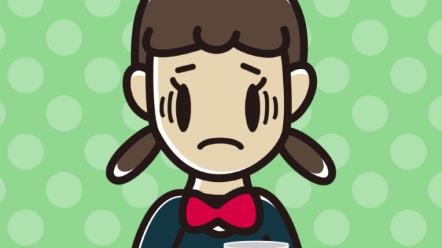 コーヒー（マグカップ）で困る女子中学生のイラスト【色、背景あり】PNG