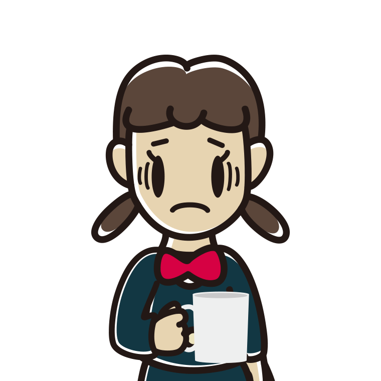 コーヒー（マグカップ）で困る女子中学生のイラスト【色あり、背景なし】透過PNG