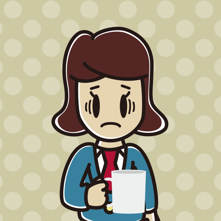 コーヒー（マグカップ）で困る女子高校生のイラスト【色、背景あり】PNG