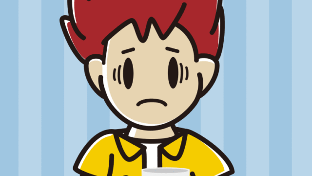 コーヒー（マグカップ）で困る男子大学生のイラスト【色、背景あり】PNG