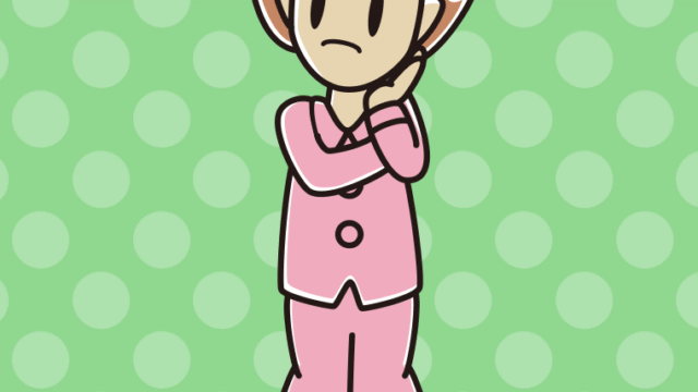 考えるパジャマの女性のイラスト【色、背景あり】PNG