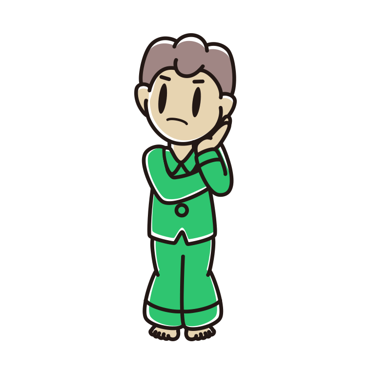 考えるパジャマの男子中学生のイラスト【色あり、背景なし】透過PNG