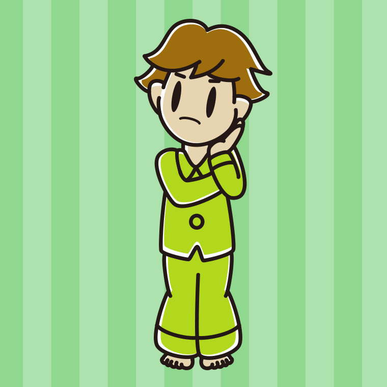 考えるパジャマの男子高校生のイラスト【色、背景あり】PNG