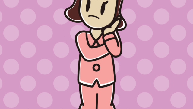 考えるパジャマの女子高校生のイラスト【色、背景あり】PNG