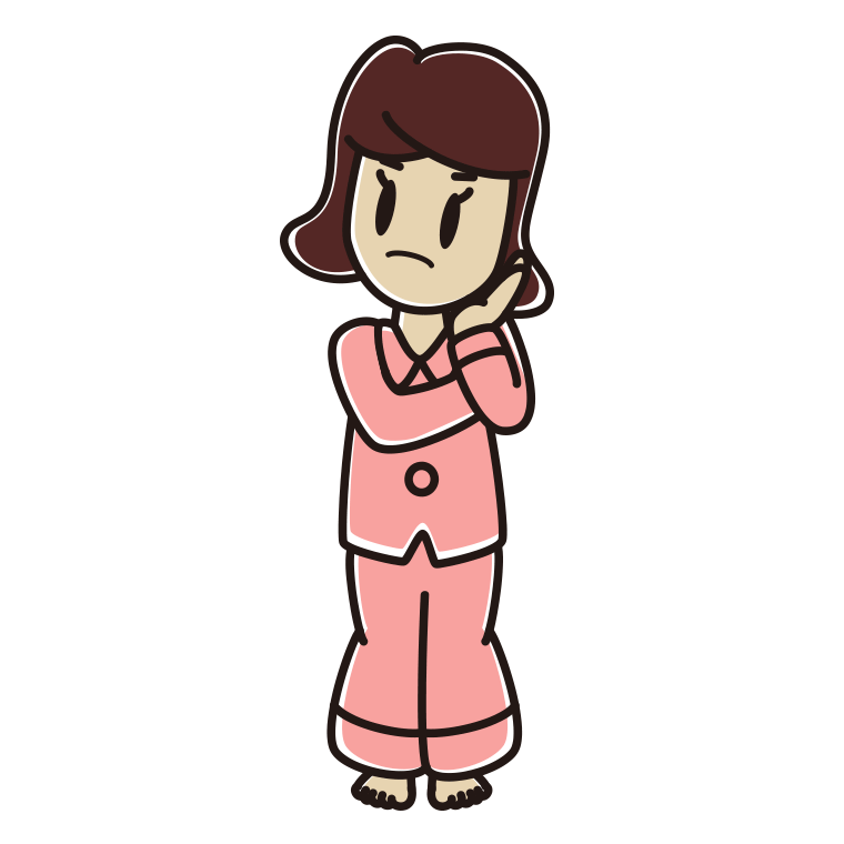 考えるパジャマの女子高校生のイラスト【色あり、背景なし】透過PNG